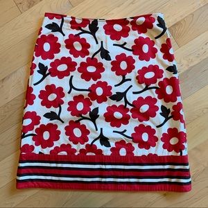 Boden red floral and stripe skirt
